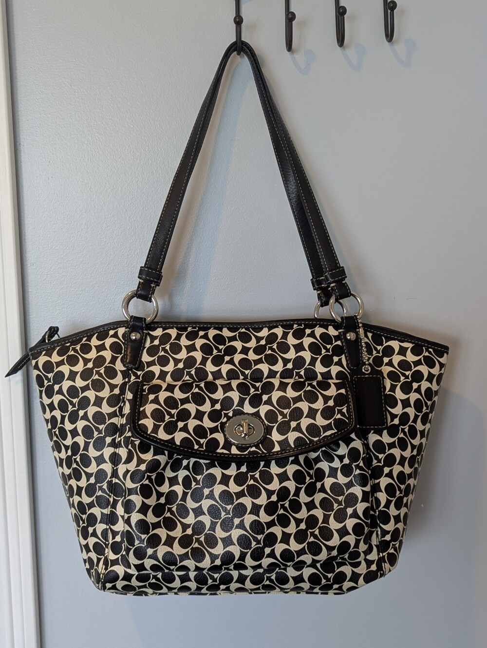 Black and Cream Patterned Women's Tote Bag